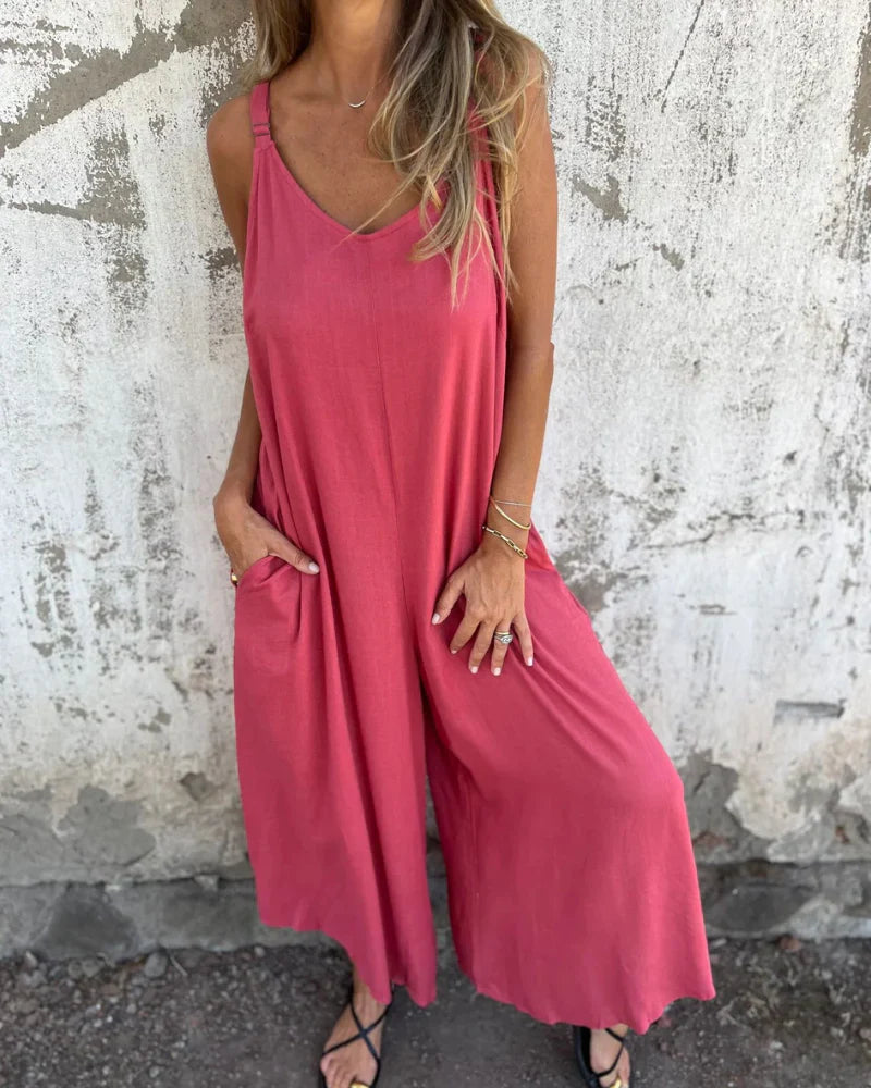 Tanya | Sleeveless Wide Leg Pocket Jumpsuit