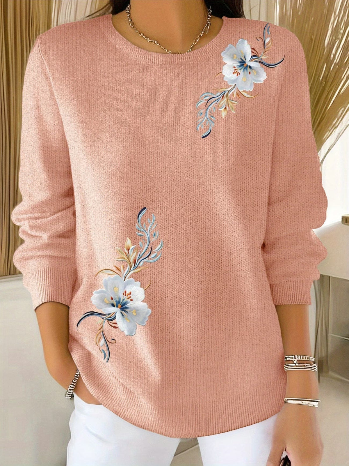 Adelurella | Elegant Long Sleeve Floral Sweater