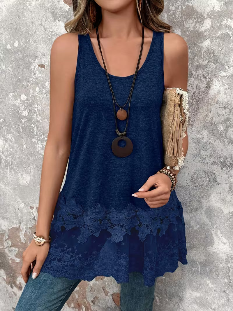 Brannah | Lace Hem Sleeveless Tunic Tank Top