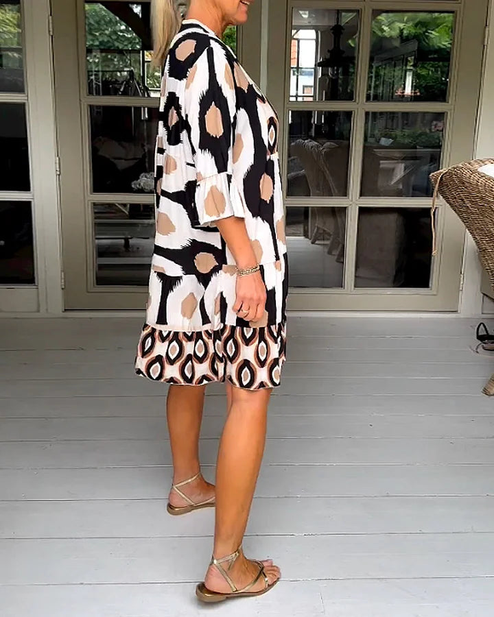 kinza | Printed V Neck Button Front Dress