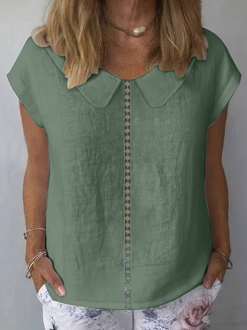 Krischelle - Peter Pan Collar Lace Trim Blouse