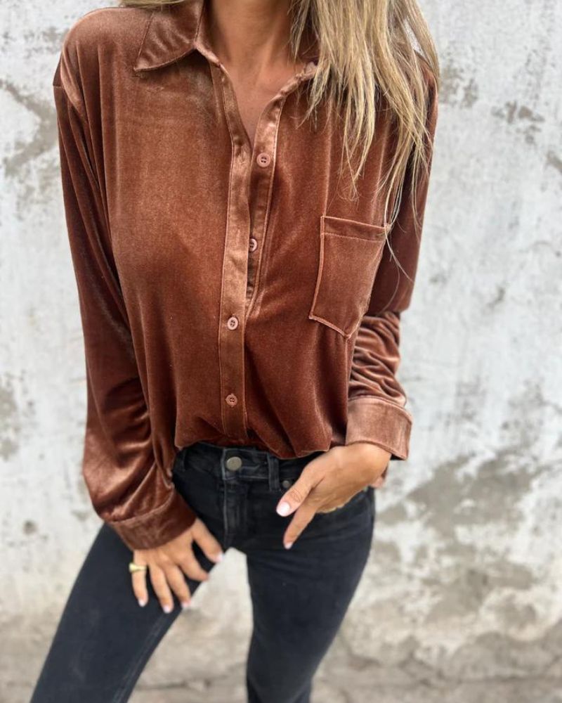 Arinka | Velvet Long Sleeve Button Front Shirt