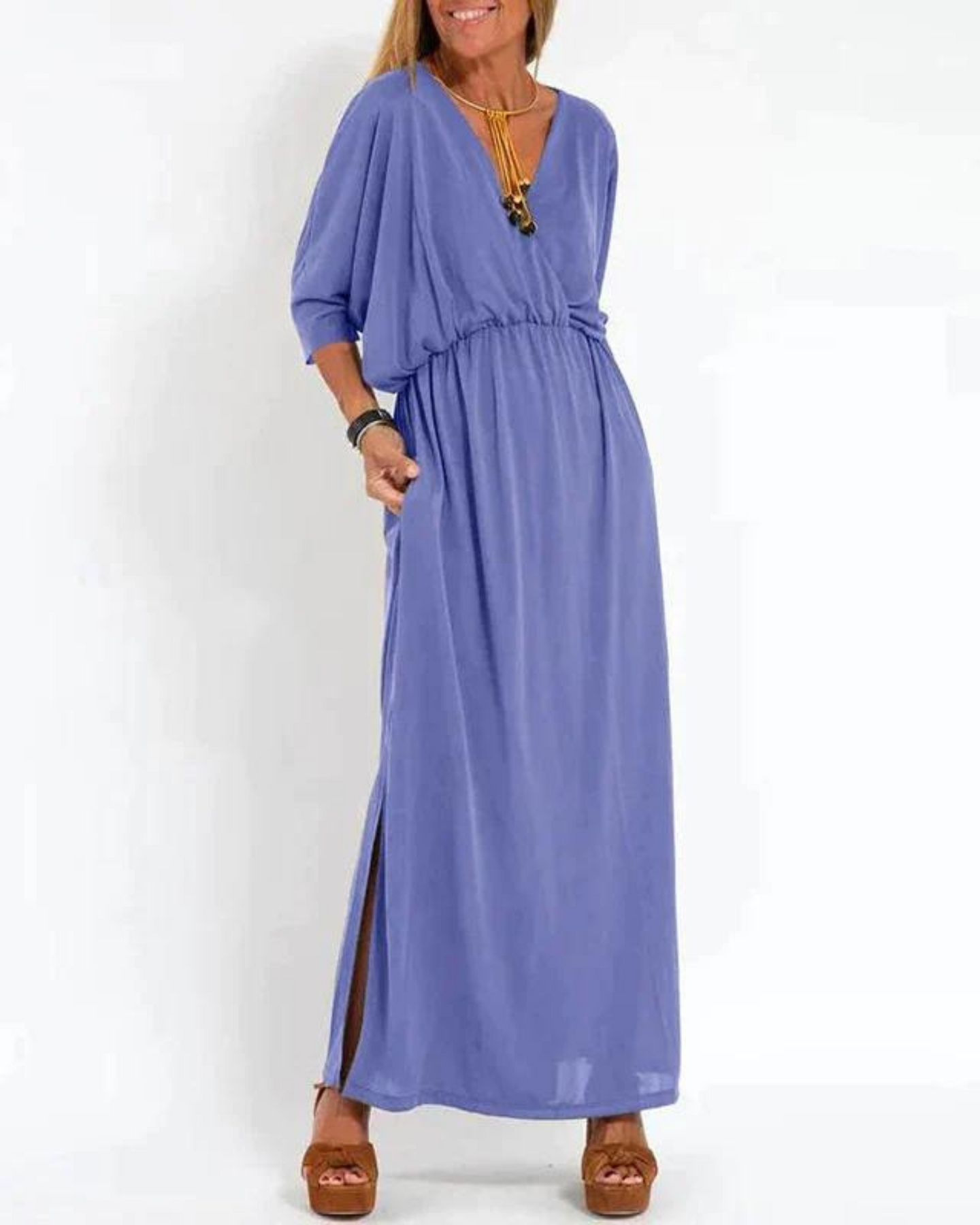Janell | V Neck Batwing Sleeve Maxi Dress