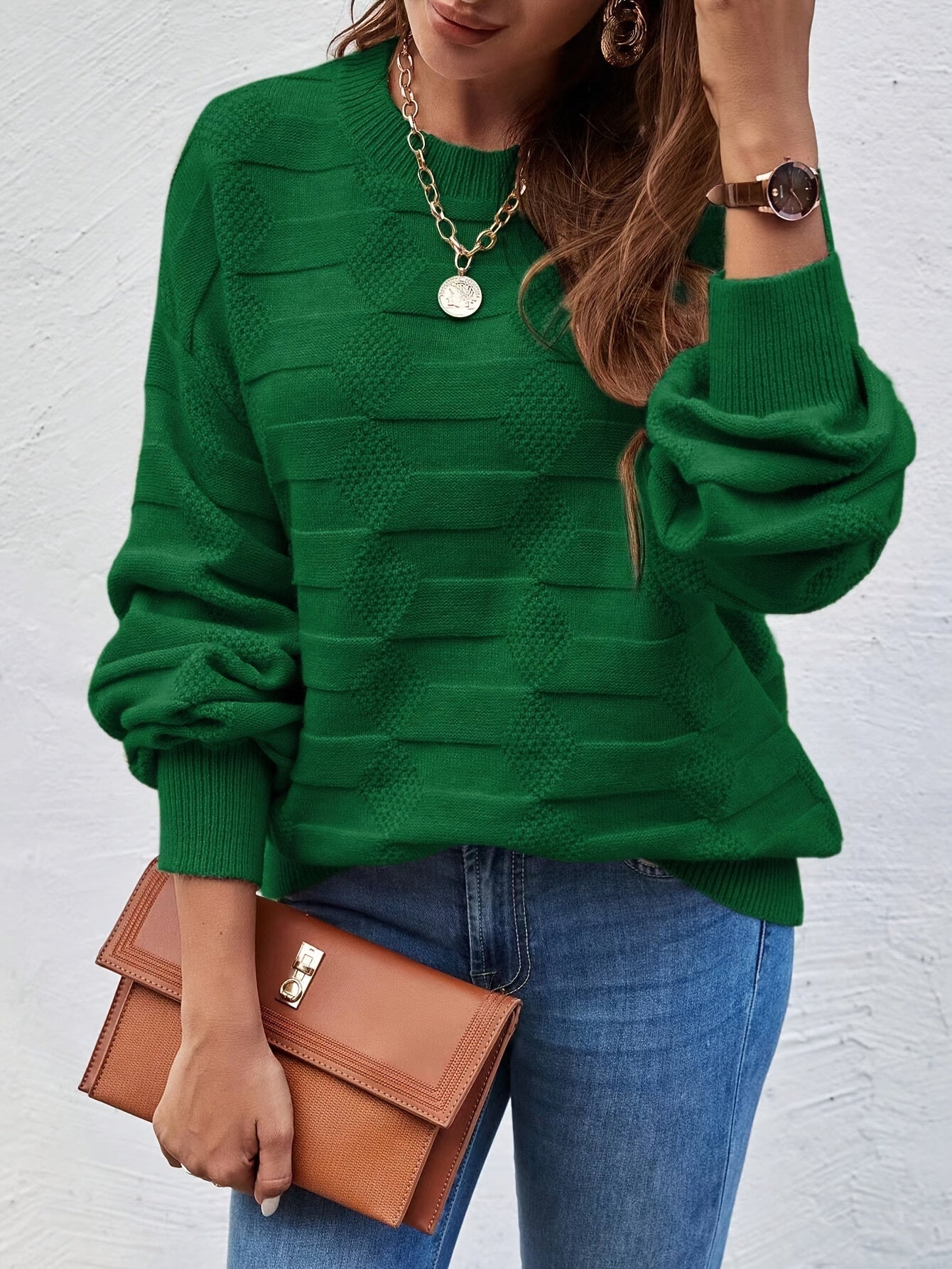 Annastina | Sweater with Long Sleeves Textured Round Neck