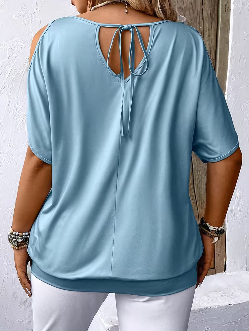 Liris | Feather Print Cold Shoulder Short Sleeve Top