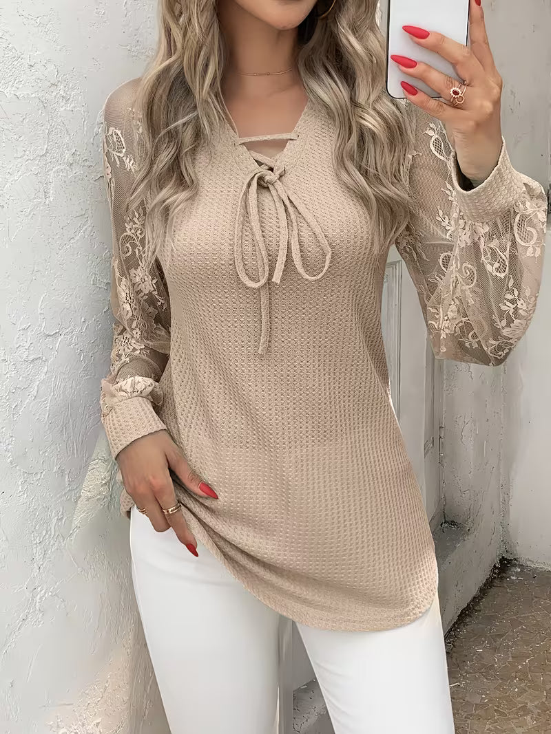 Wazina | Tunic Top with Lace Sleeves and Tie