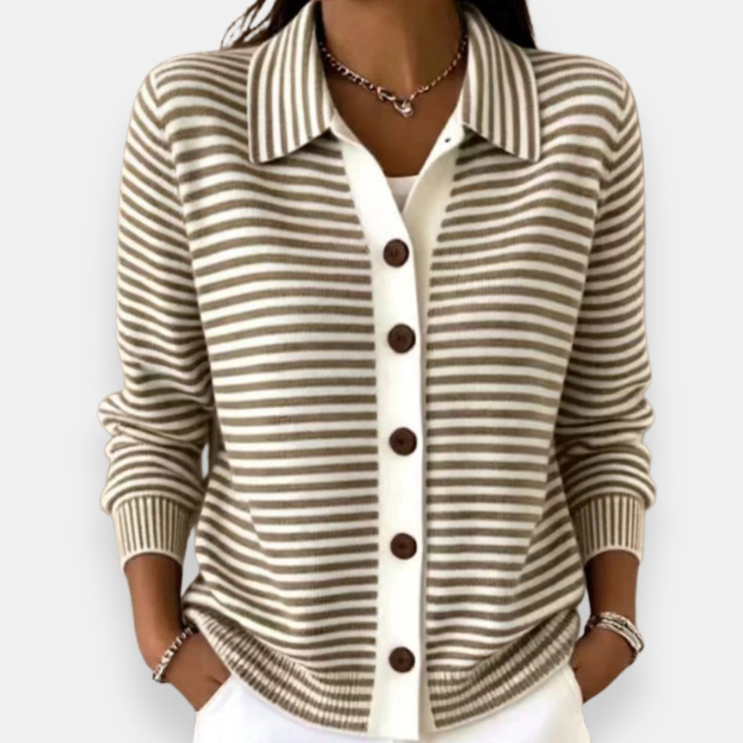 Talaoira | Striped Buttoned Cardigan with Long Sleeves