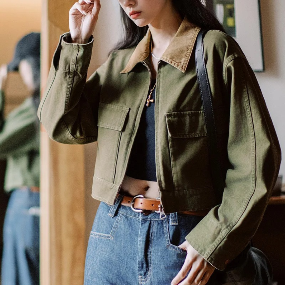 Leonelura | Canvas Jacket with Cord Collar and Patchwork