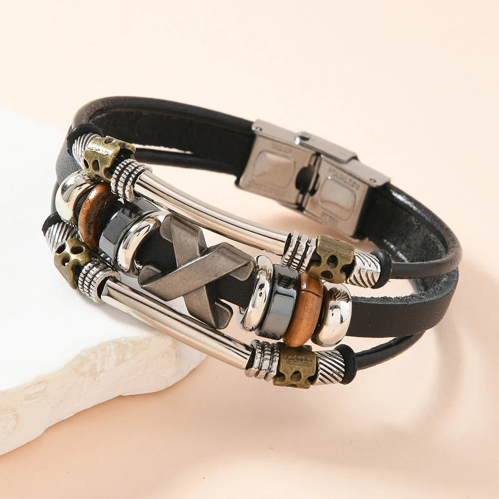 Garland | Bracelet Black Multi-Layer Cross Design
