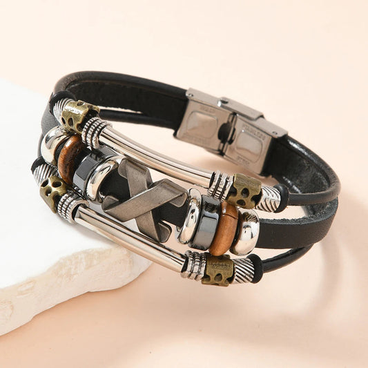 Garland | Bracelet Black Multi-Layer Cross Design