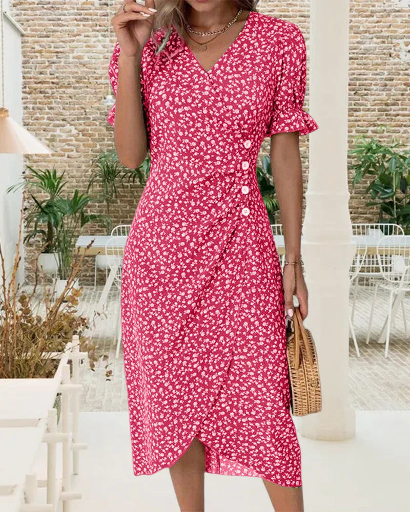 Tine | Floral V Neck Wrap Midi Dress