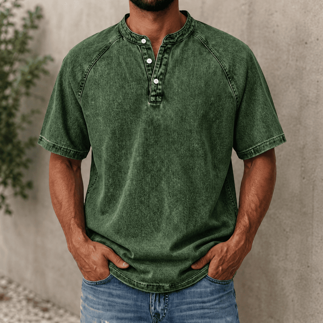 Zerric | Half Sleeve Henley Denim Shirt