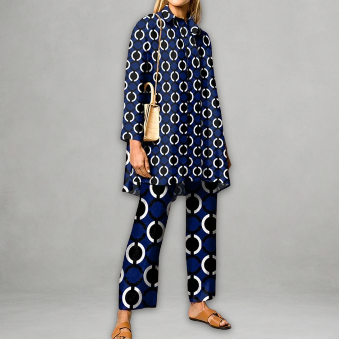 Claudette | Two Piece Geometric Tunic Pants Set