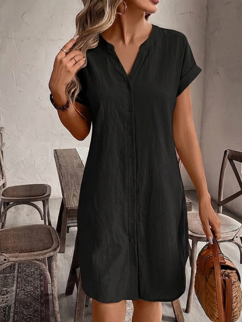 Khalela | Short Sleeve Button Front Shirt Dress