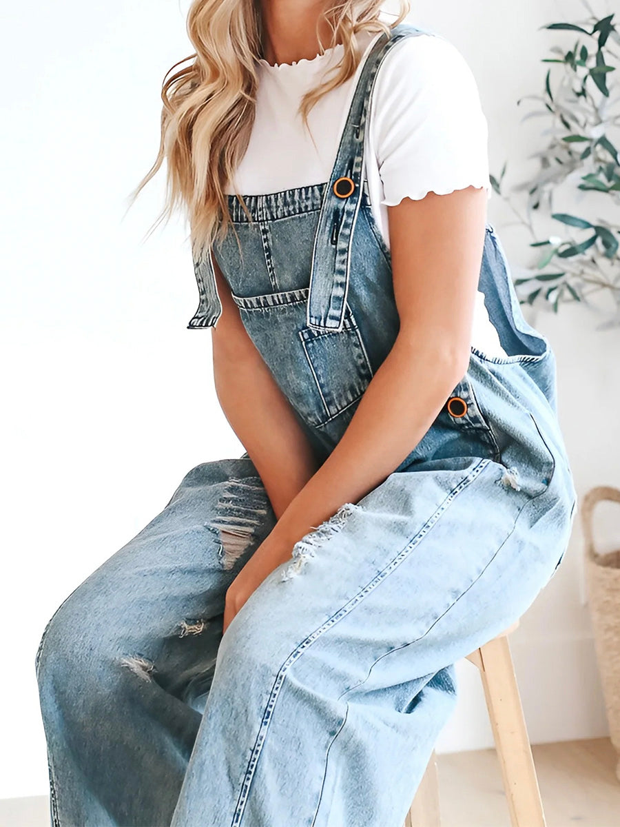 Clarice | Denim Overalls Loose Fit Distressed