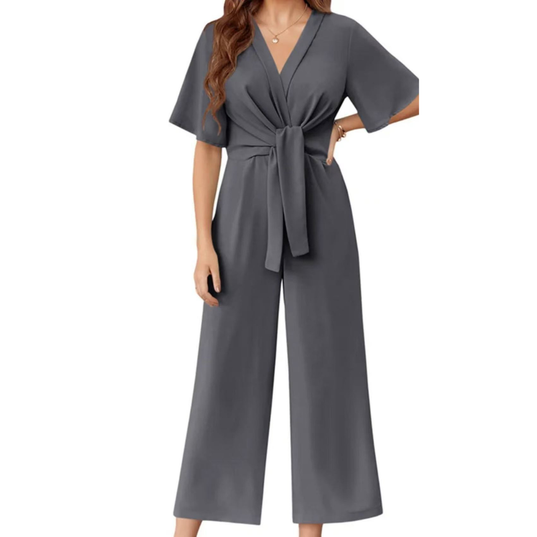 Gracie | Wide Leg V Neck Tie Jumpsuit