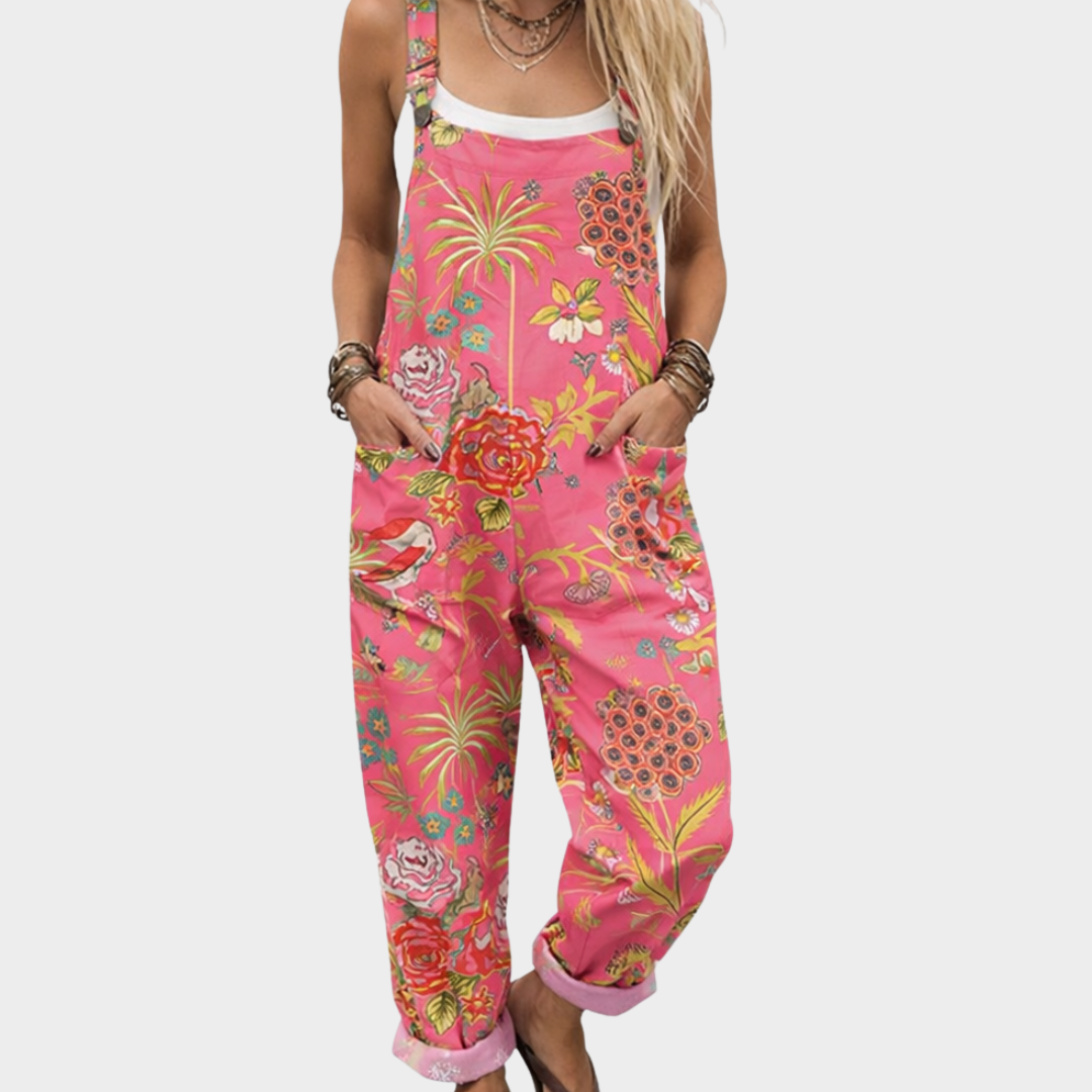 Coleene - Flower Print Sleeveless Pocket Jumpsuit