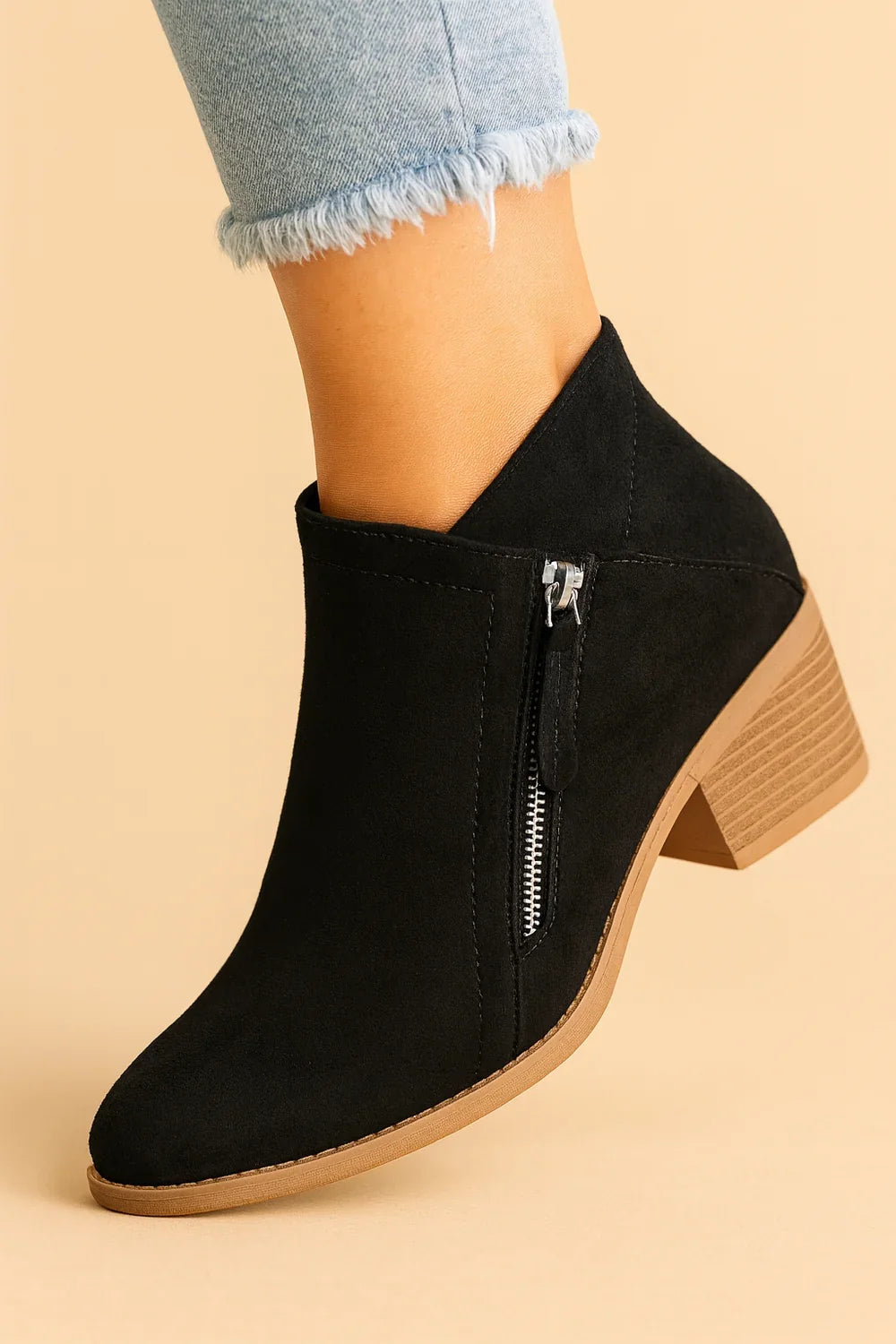 Krista | Boots Ankle Side Zip Block Heel Suede-Style