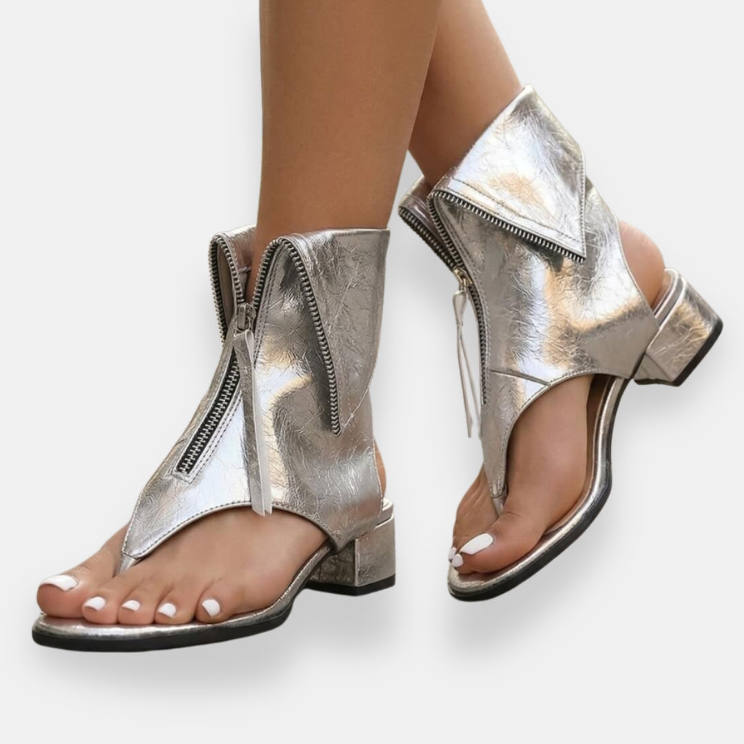 Sadiya | Metallic Open Toe Zip Block Sandals