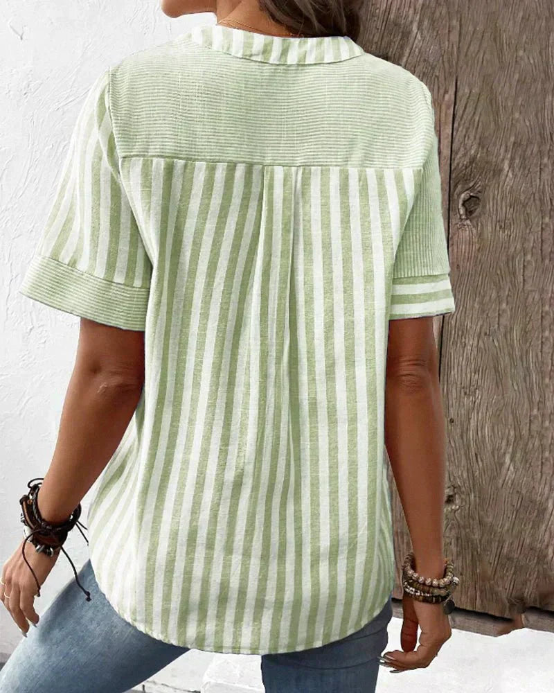 Monroe | Striped Short Sleeve Blouse with Buttons