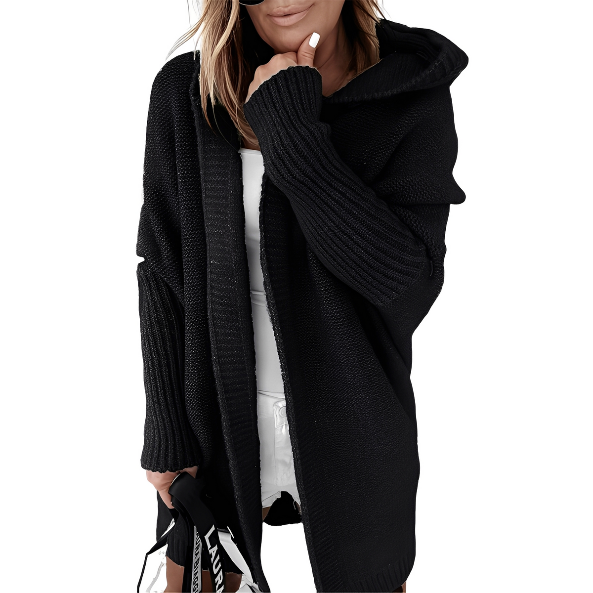 Nazik | Cardigan With Draped Collar and Ribbed Sleeves