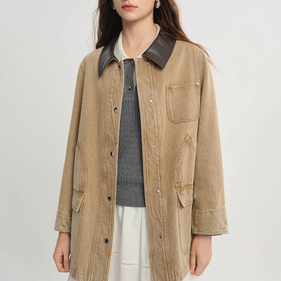 Prismflow | Denim Jacket with Contrast Collar and Pockets