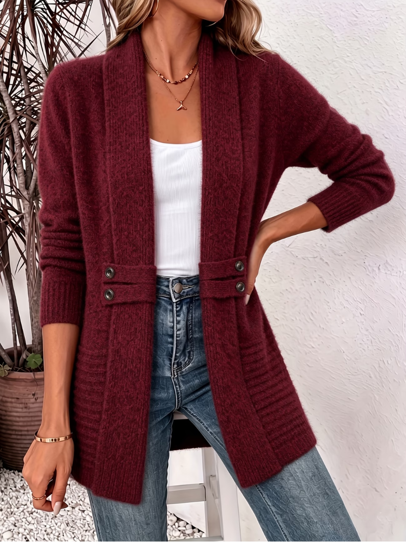 Soffie | Open Front Long Sleeve Knit Cardigan