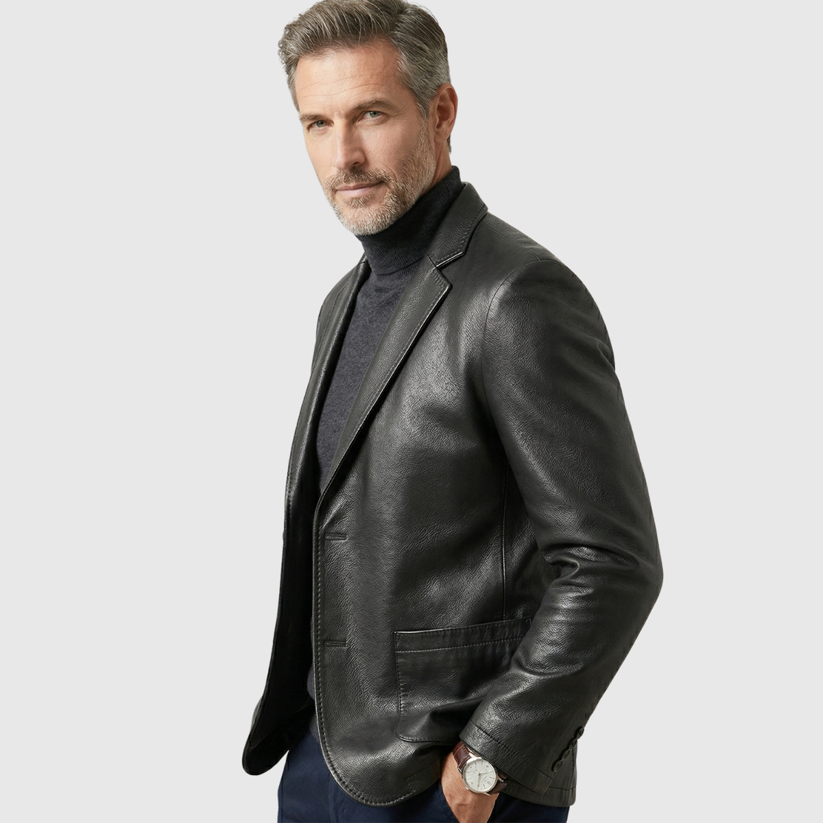 Emil | Blazer Style Leather Jacket with Button Closure