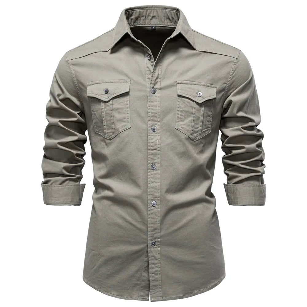 Norbwaldmir | Long Sleeve Cotton Shirt in Navy Blue