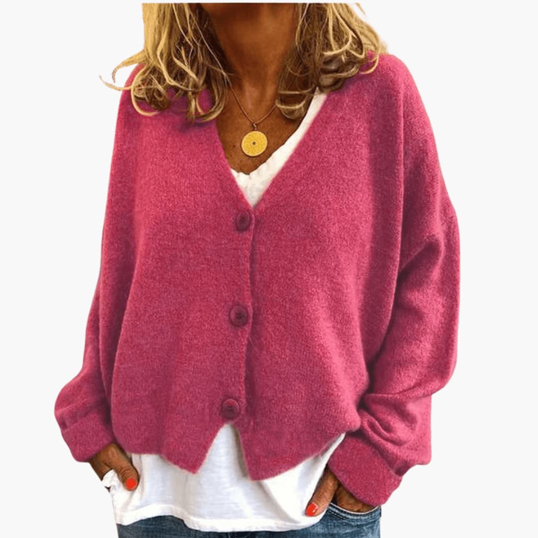 Lucrora | Long Sleeve Knitted Cardigan with Button Front