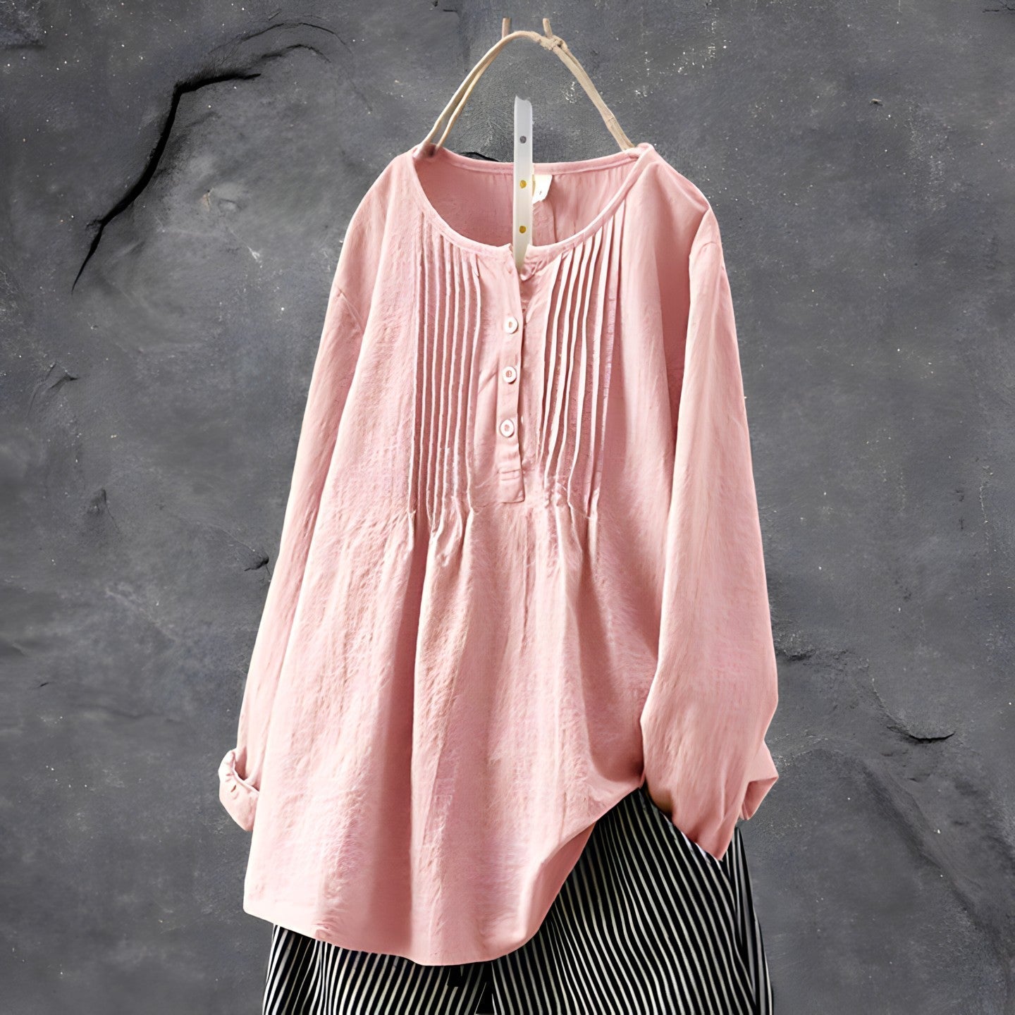 Sabeena | Pleated Long Sleeve Button Front Blouse