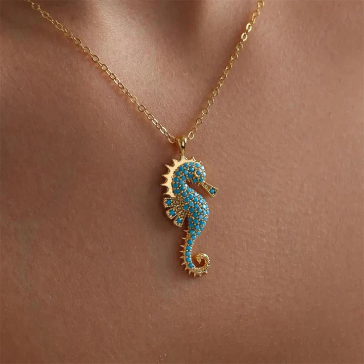 Inez | Seahorse Turquoise Pendant Chain Necklace