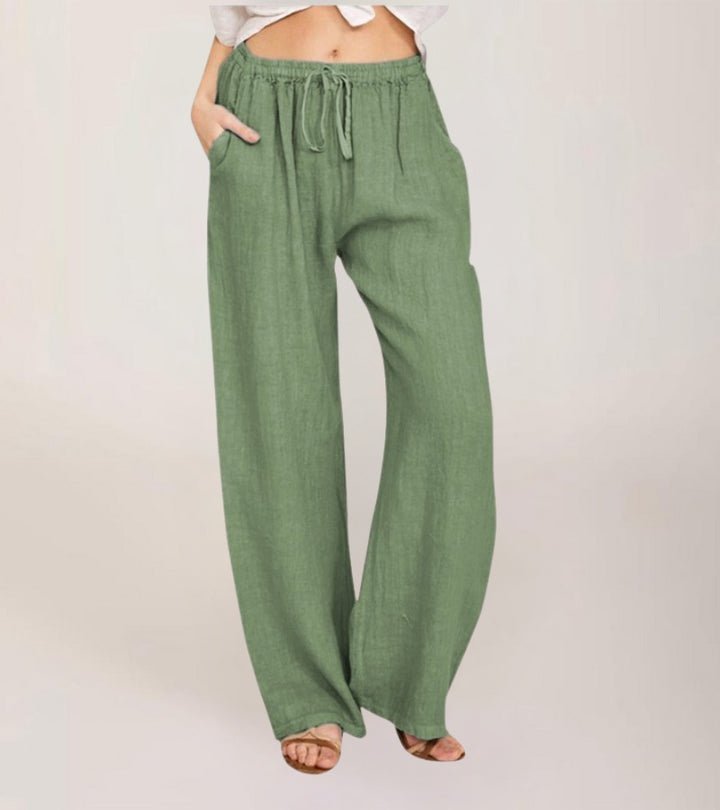 Maialen | Wide Leg Drawstring Linen Style Pants