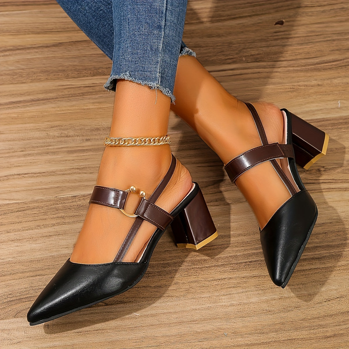 Sheri | Slingback Pointed Toe Block Heel Sandals