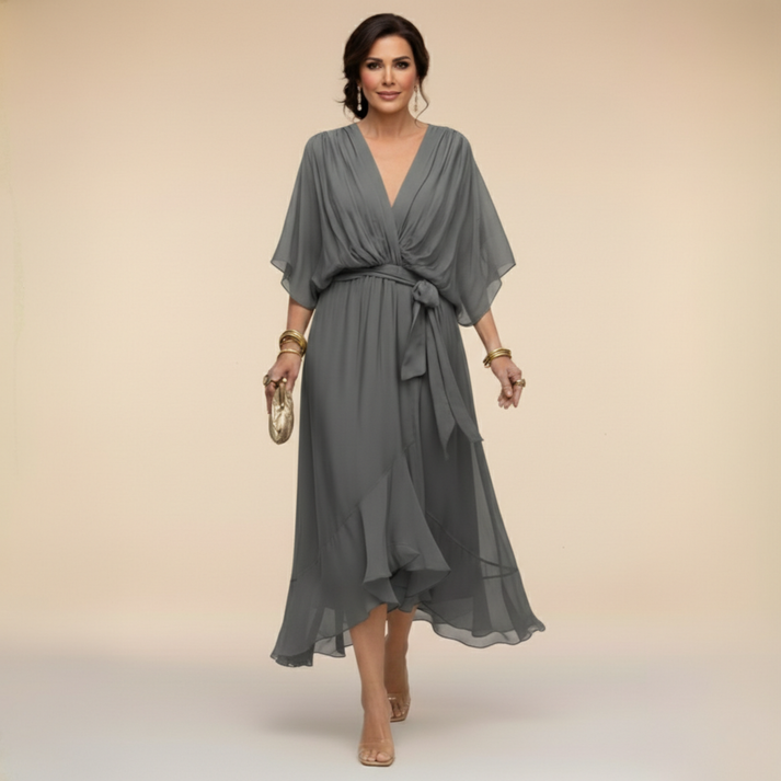 Harshani | Chiffon V Neck Midi Wrap Dress