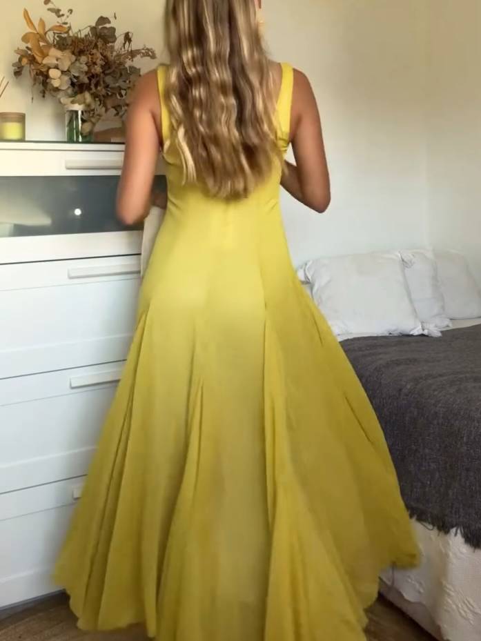 Solmaz | Yellow Square Neck Maxi Dress