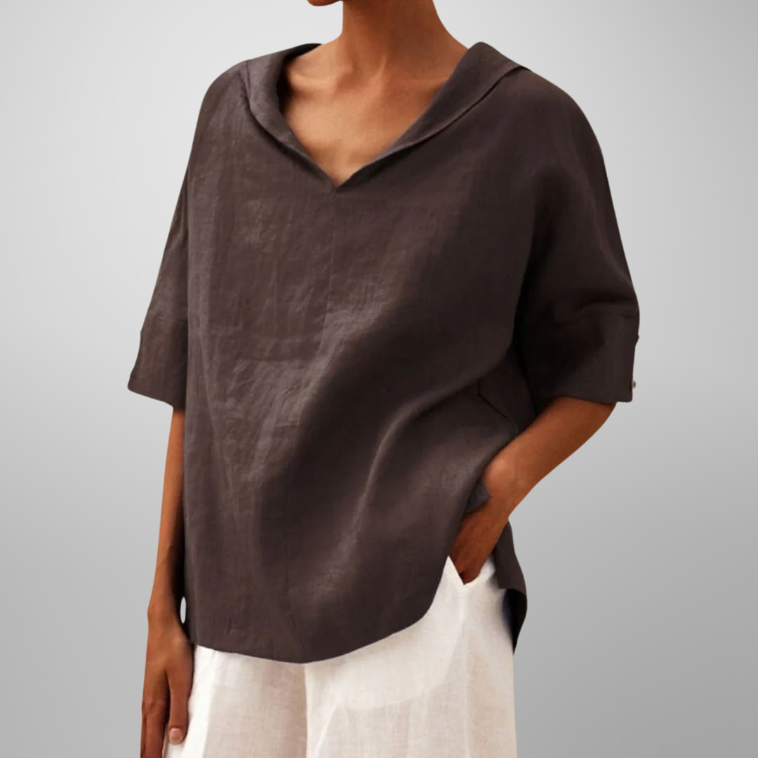 Alissa - Loose Fit V Neck Short Sleeve Blouse