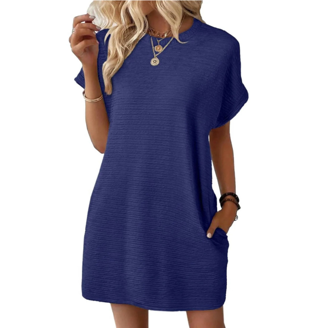Elviaa - Textured Pocket Mini Dress Short Sleeve