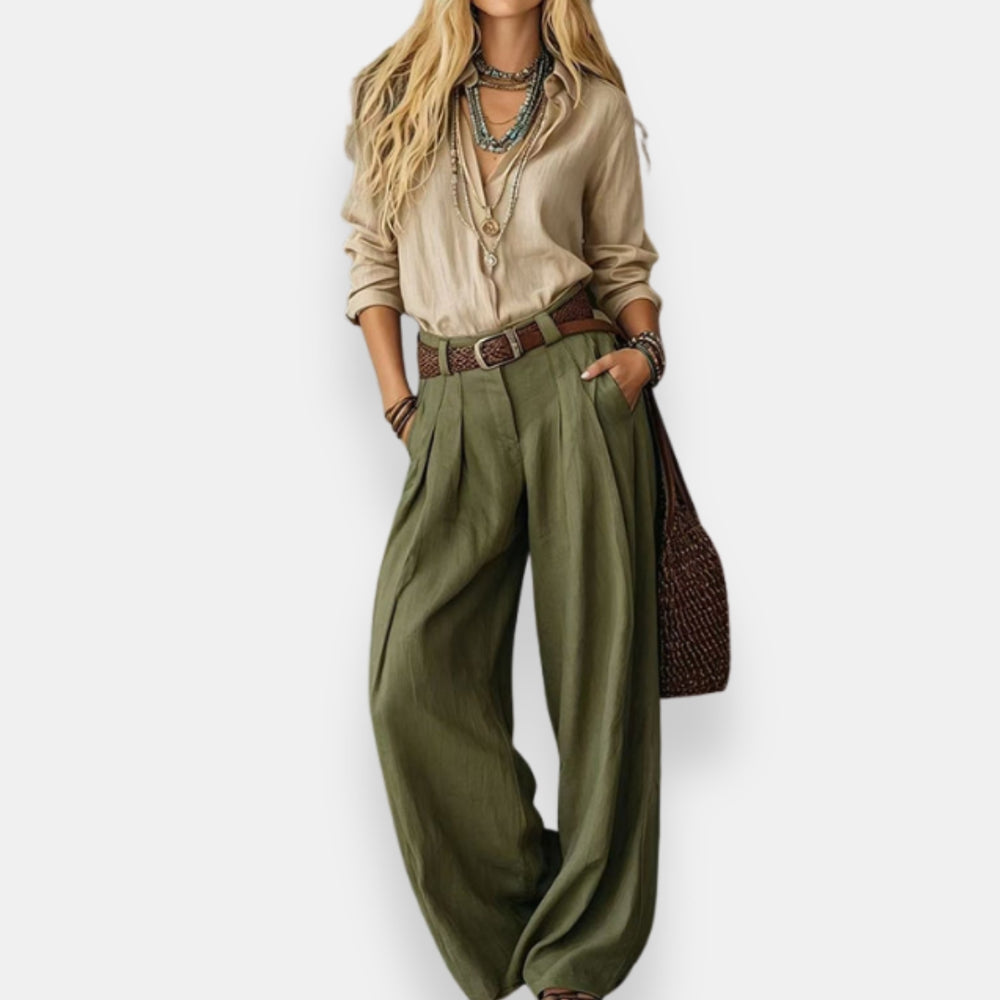 Orable | Shirt Pant Set Wide Leg Pleated