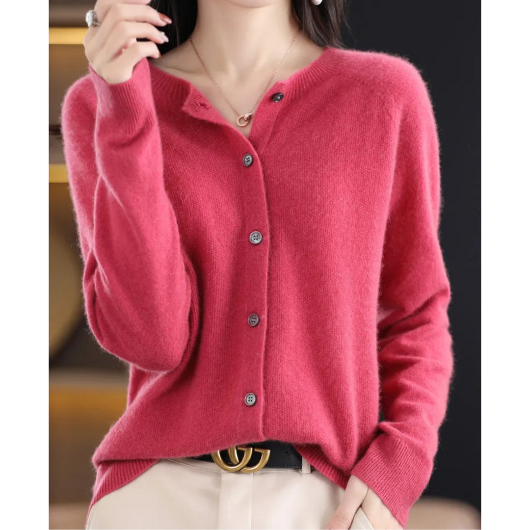 Anne | Cardigan Gray Crew Neck Button Front