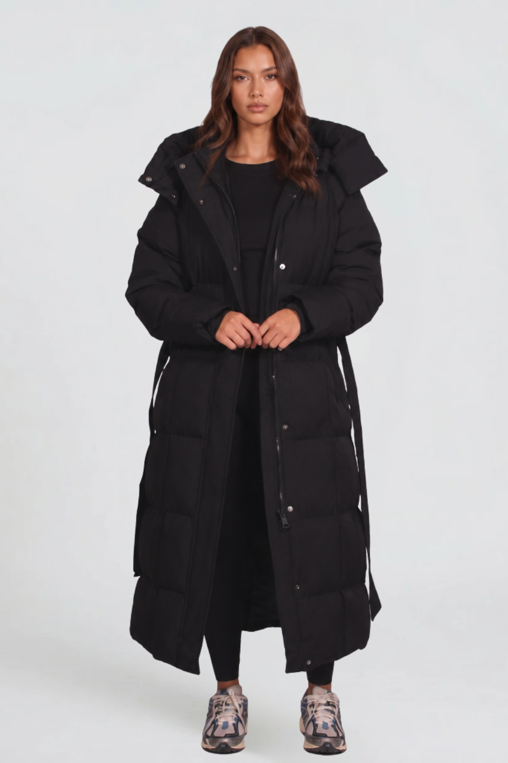 Evelinida | Long Puffer Coat with Hood and Belt