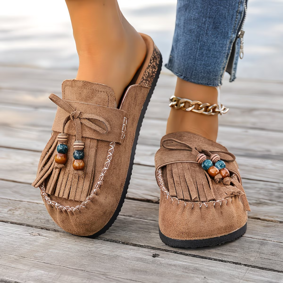 Mehra - Fringe Tassel Slip On Clogs