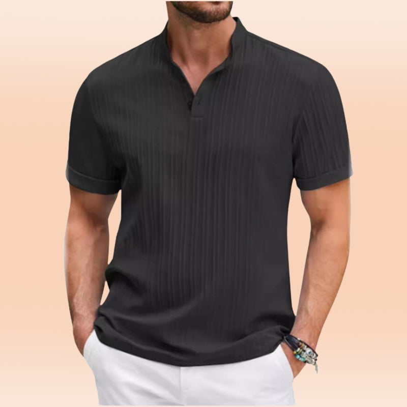 Estevez | Ribbed Short Sleeve Henley Shirt