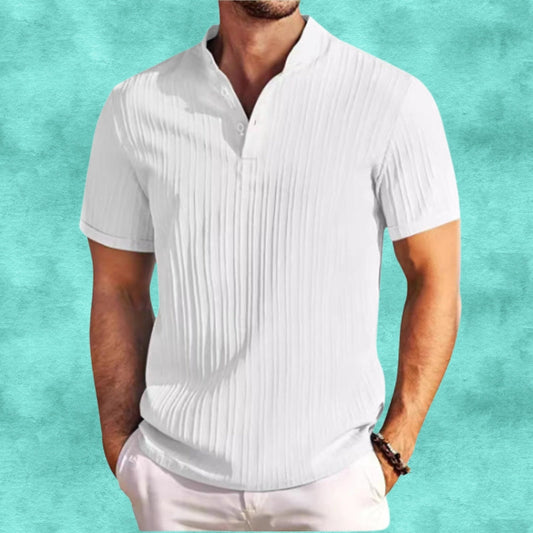 Tomasz | Short Sleeve Textured Henley Shirt