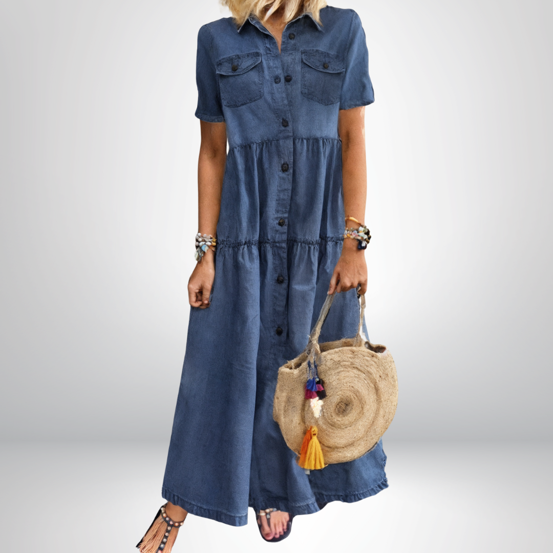 Leokadia | Denim Style Short Sleeve Shirt Dress