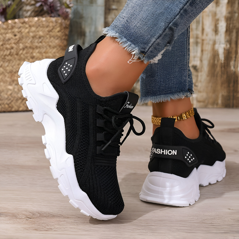 Eshara | Knit Lace-Up Chunky Sole Sneakers