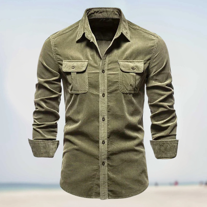 Folko - Corduroy Button Front Long Sleeve Shirt