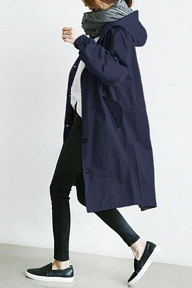 Shauna  | Long Hooded Coat With Button Front