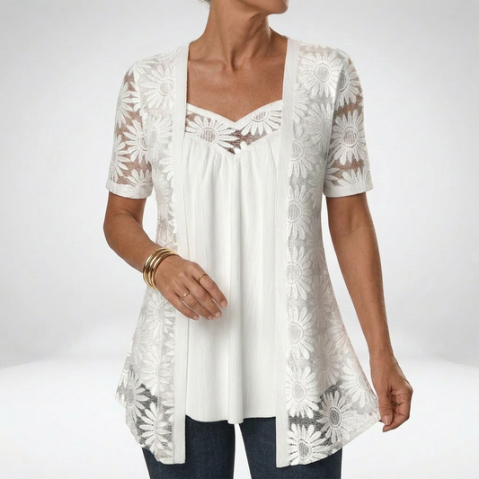 Yahaira | Lace Panel Short Sleeve Tunic