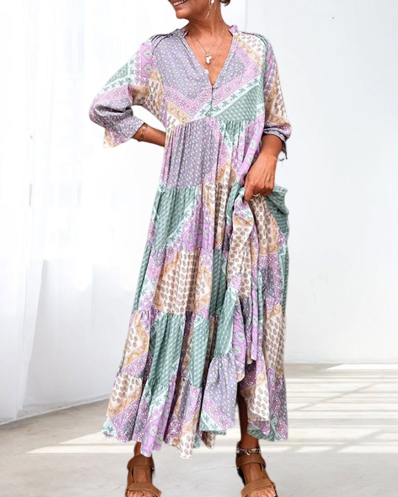 Gunilla | Maxi Dress Patchwork Print V-Neck